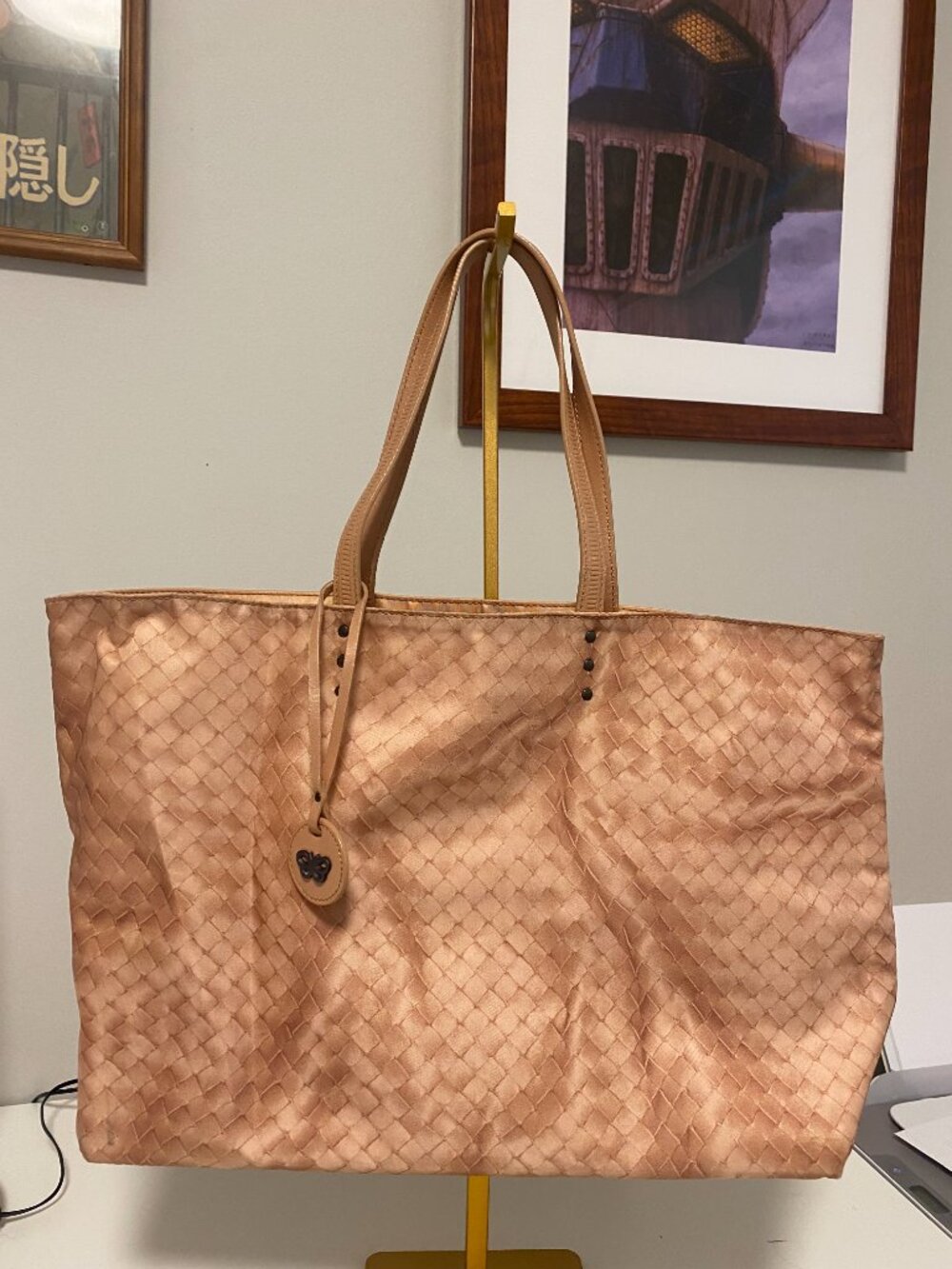 Authentic Bottega Veneta Nylon Intrecciolusion Medium Tote Bag in Peach - Picture 10 of 16